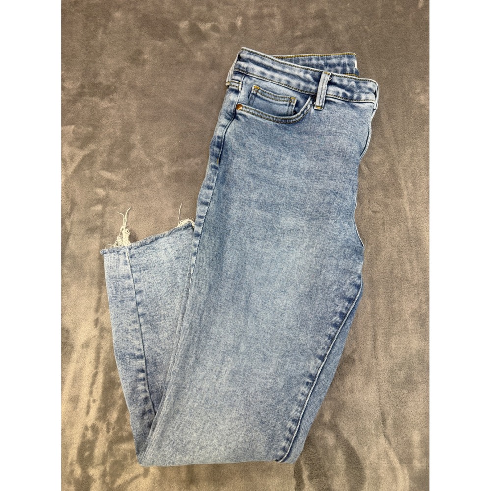 LC Lauren Conrad High Rise Skinny Jeans Light Wash Frayed Hem Size 16